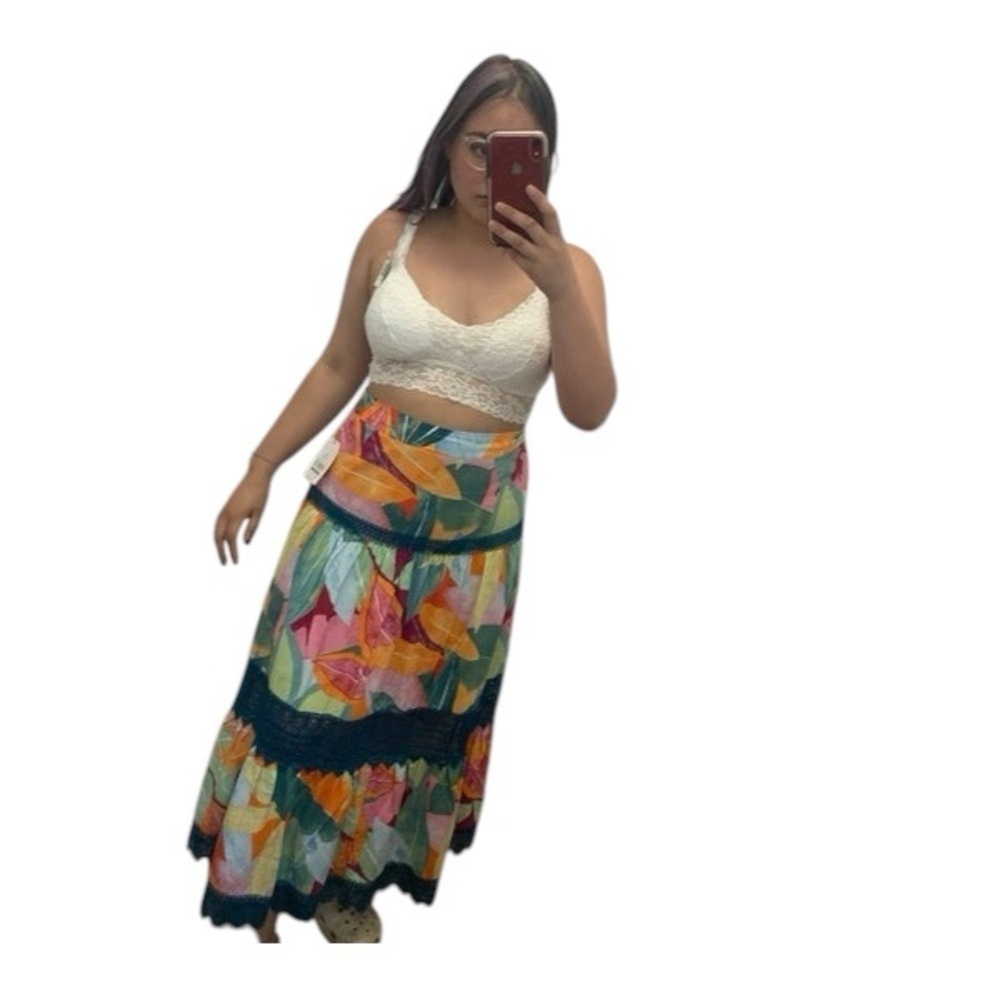 Time and Tru's Tiered Maxi Skirt. Trimmed with romantic lace, this pull-on skirt - Picture 5 of 8